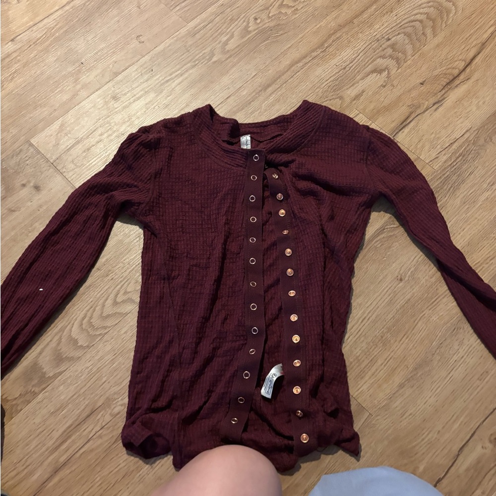 Free People Maroon Button-Down Shirt
